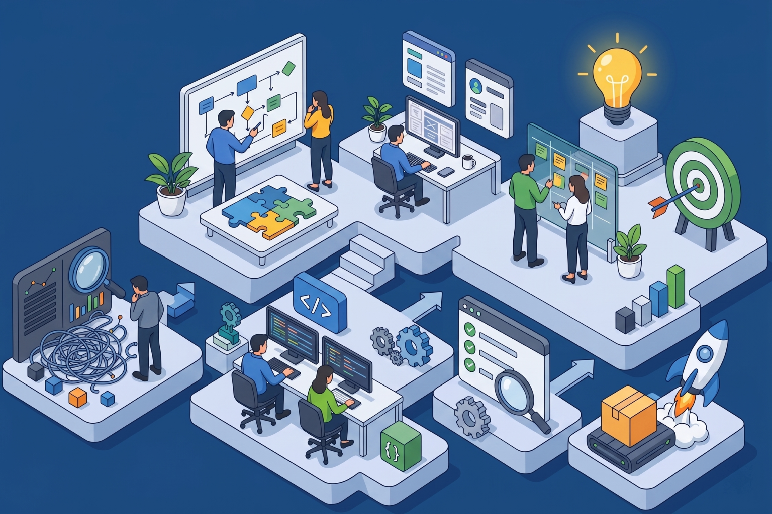 Editorial visual representing the structured planning phase of a software project before development begins.